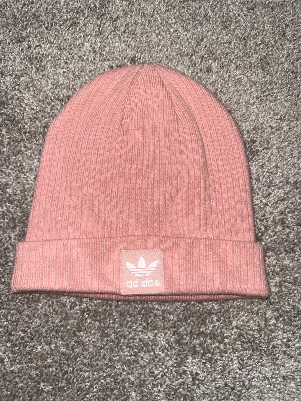 Adidas Originals Trefoil Ribbed Knit Cuffed Beanie Hat Rose Pink OSFM - Womens
